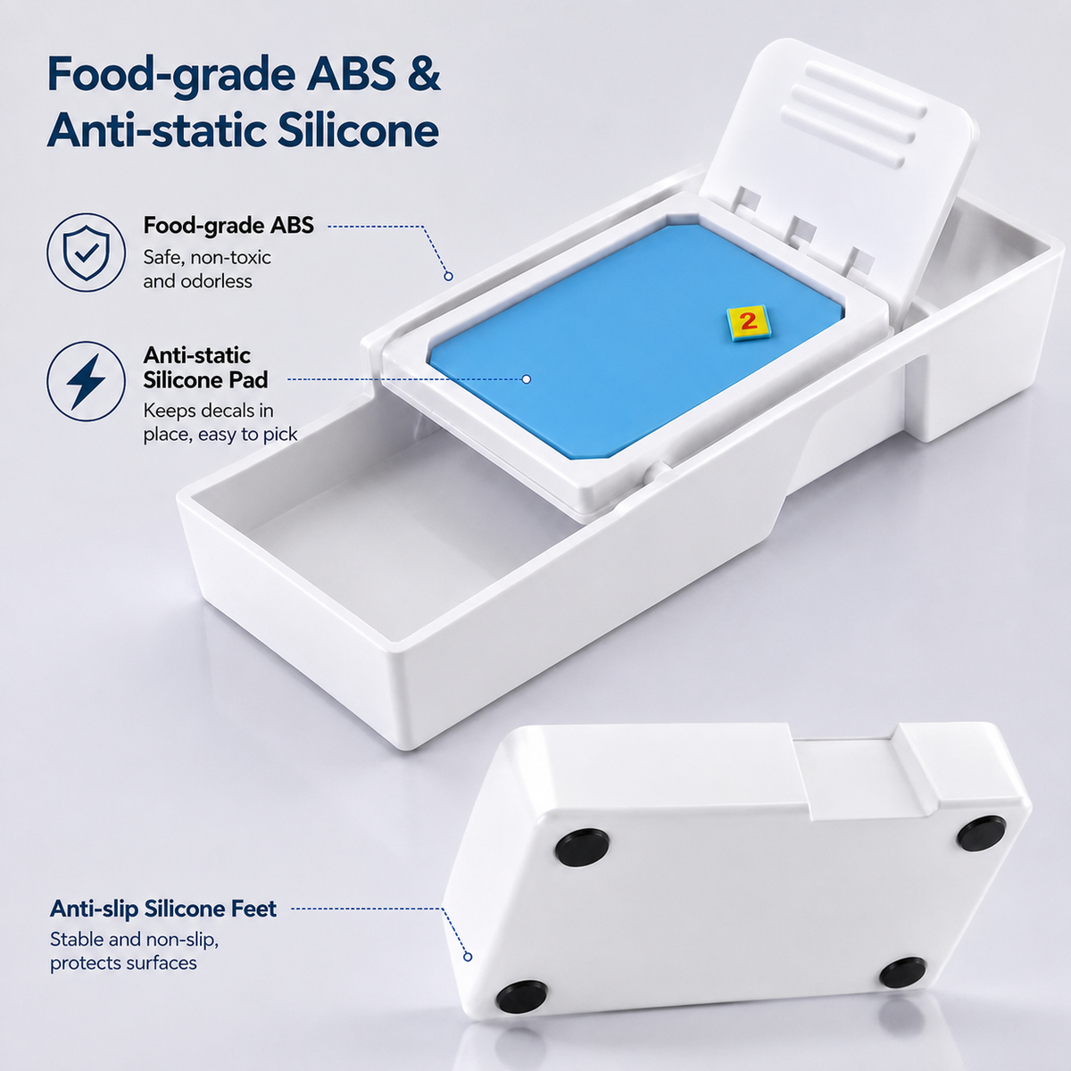 Plamokojo decal tray food-grade ABS, anti-static silicone pad and anti-slip feet