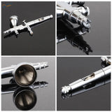Silver portable cordless airbrush with nozzles and funnel attachment