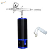 Portable cordless airbrush gun with black and blue power unit