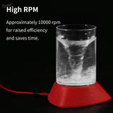 Portable magnetic paint stirrer with swirling water vortex on red base
