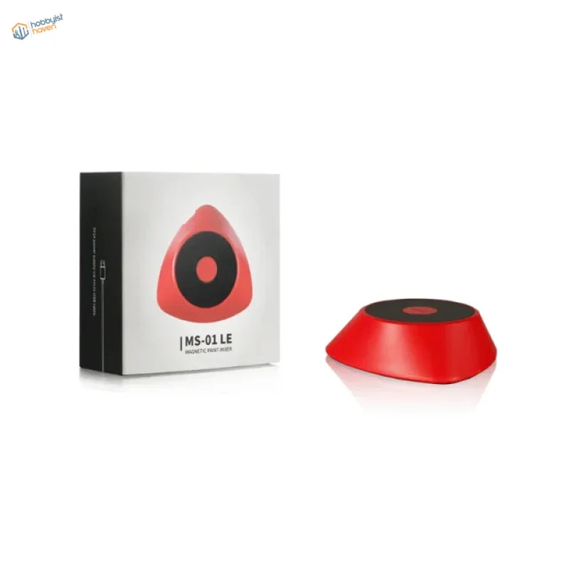 Red black magnetic paint stirrer with sleek triangular phone holder design