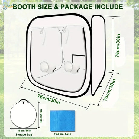 White portable spray booth tent with clear front panel 76x76cm 30x30in and included storage bag for scale modeling
