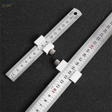 Silver carbon steel ruler positioning block with framing square and clamp