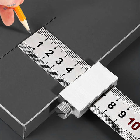 Carbon steel ruler with positioning block for precise measurements