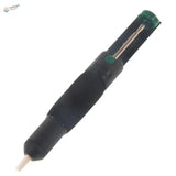 Powerful black and green desoldering pump with textured grip and white tip