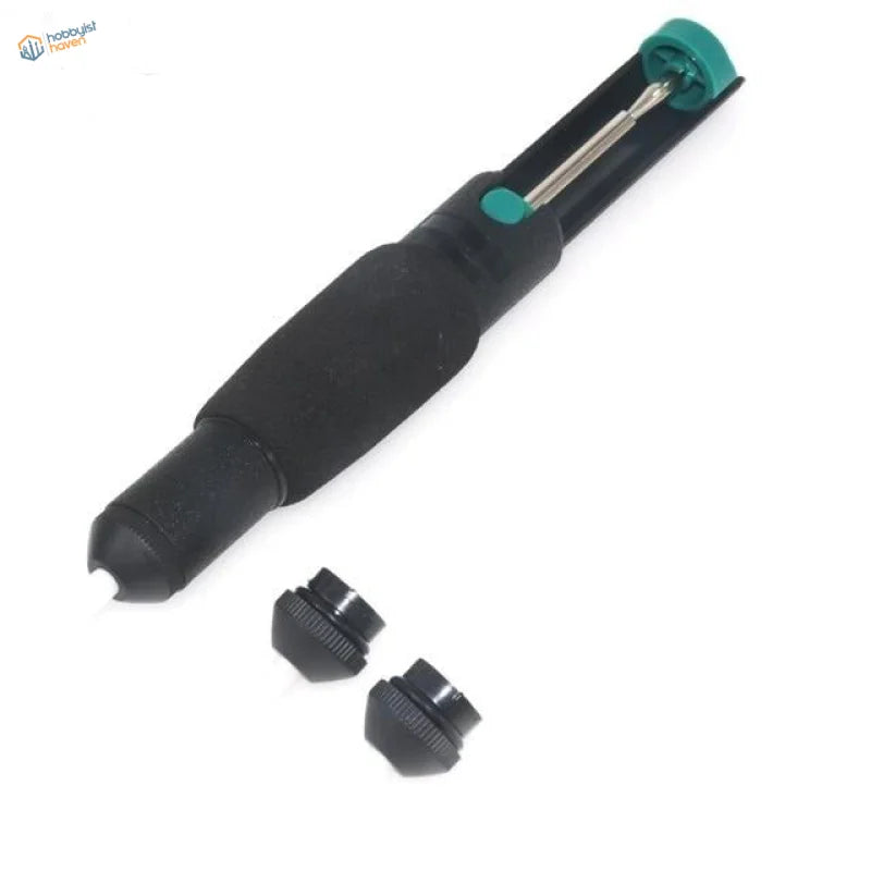 Powerful desoldering pump with black teal removal tool and textured grip