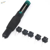 Powerful desoldering pump with black ergonomic handle, green accents