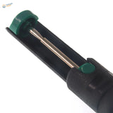 Powerful desoldering pump with black handle, green caps and metallic rod