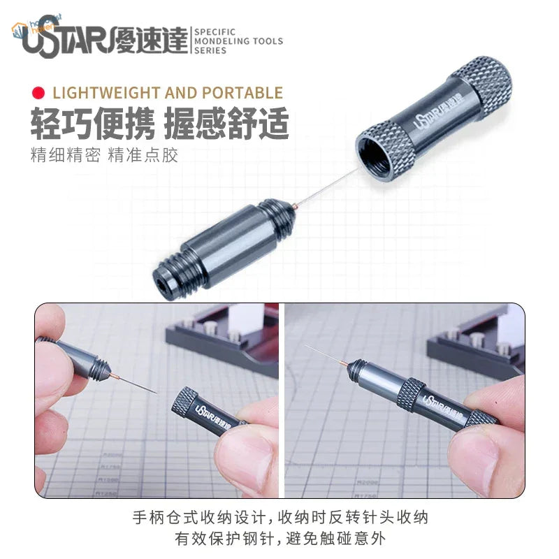 Black metallic ustar tool in Precision Angle Gluing Station with textured grip