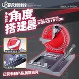 Precision angle gluing station with red silver workstation and degree dial