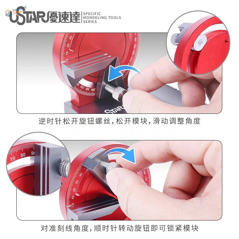 Red and silver Precision Angle Gluing Station with degree dial