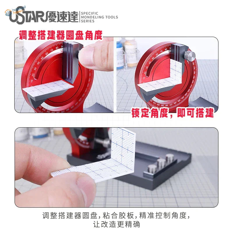Red ustar precision angle gluing station with metallic dial