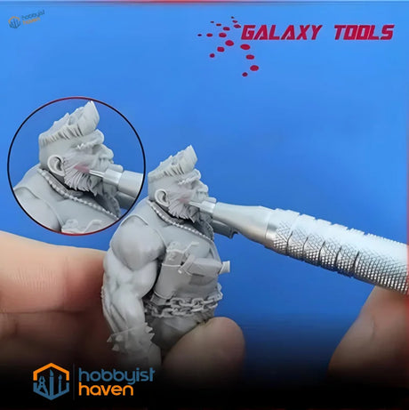 Precision sanding stone pen detailing gray muscular figurine