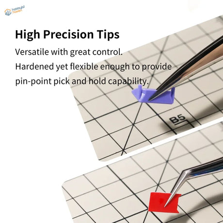 Precision stainless steel tweezers with purple red plastic tips