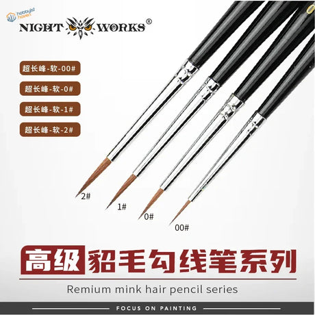 Premium mink brushes set: 00#, 1#, 2# black-handled mink hair pencils
