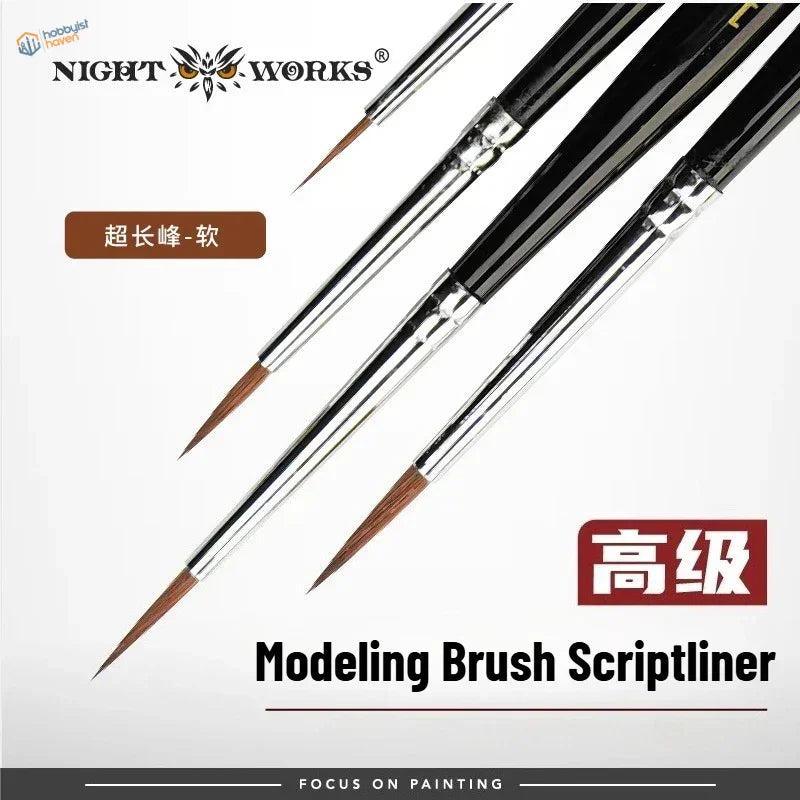 Premium mink brushes: 3 black-handled scriptliners with brown bristles