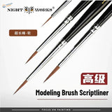 Premium mink brushes: 3 black-handled scriptliners with brown bristles
