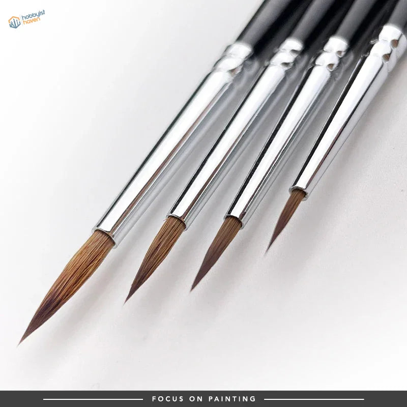 Premium sable brushes set of four sleek silver-tipped with fine brown bristles