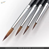 Premium sable brushes set of four sleek silver-tipped with fine brown bristles