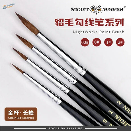 Premium sable brushes set of five with black handles and brown bristles