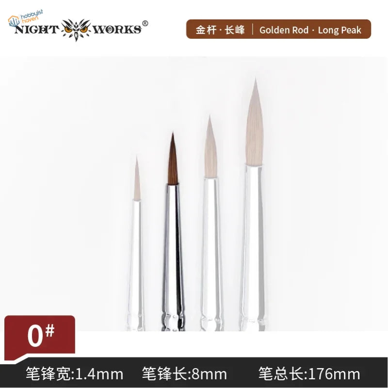 Set of four premium sable brushes with silver tips and natural bristles