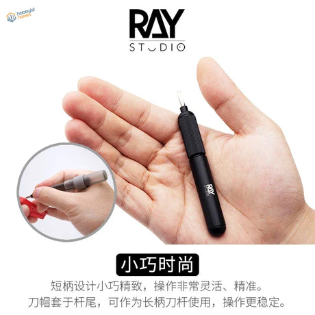 Professional step scraper with black ray studio precision craft tool, textured grip, fine tip