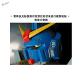 Blue red Gundam head with reflective tape sticker, glossy finish