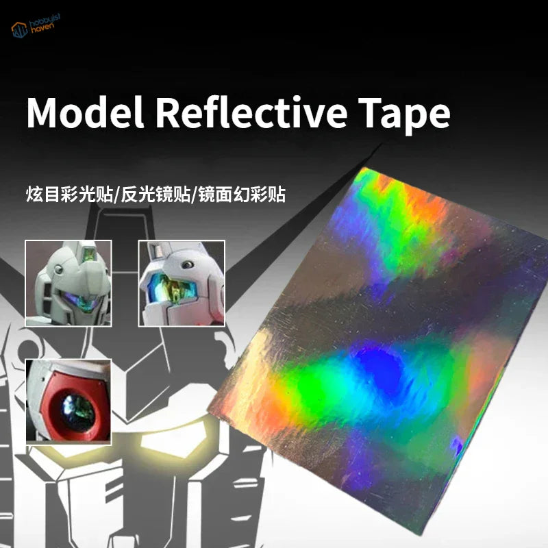 Iridescent reflective tape sticker with rainbow holographic finish for Gunpla