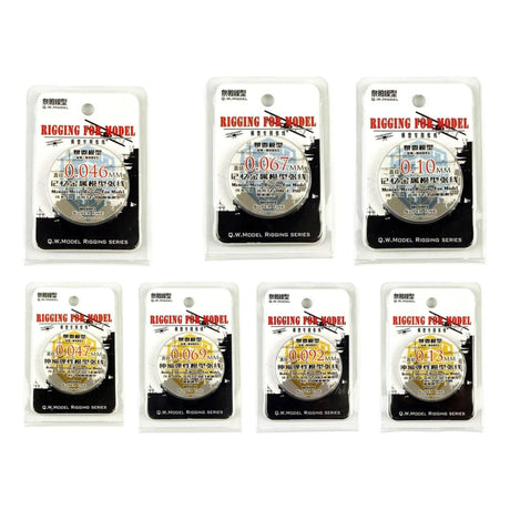Seven Q.W.Model super fine rigging packs: three memory metal (0.046, 0.067, 0.10 mm) and four rubber sheeting (0.047, 0.069, 0.092, 0.13 mm)