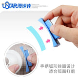 Blue curved sanding handle for precision hobby scale modeling tools