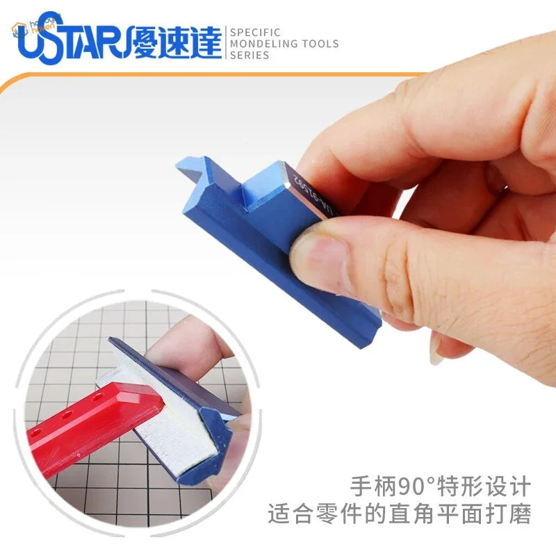 Blue right-angled sanding handle for precision hobby scale modeling tools