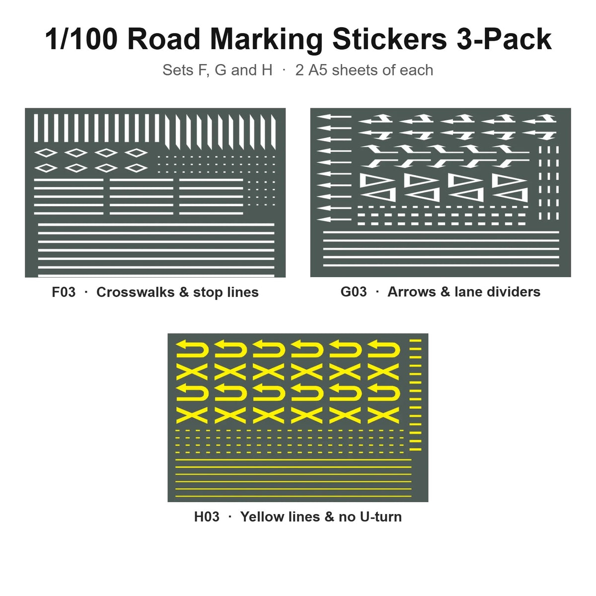 1/100 Road Marking Stickers 3-Pack (F03, G03, H03)