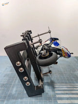 1:8 scale blue racing motorcycle on rotating holder for motorcycle models