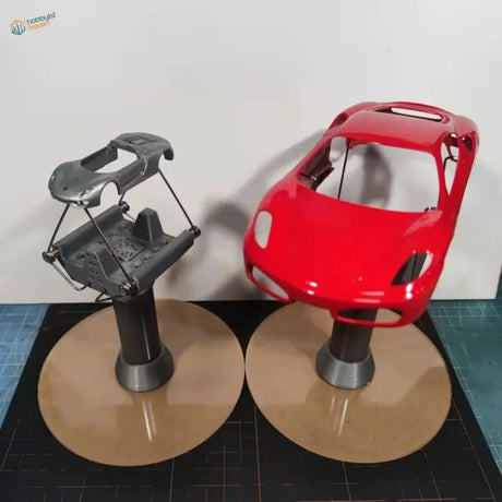 Red glossy Ferrari model car on rotating holder for 1/64-1/18 scale car models