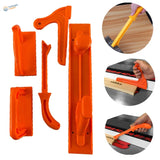 Bright orange push blocks and push stick set for standard width precise wood cutting