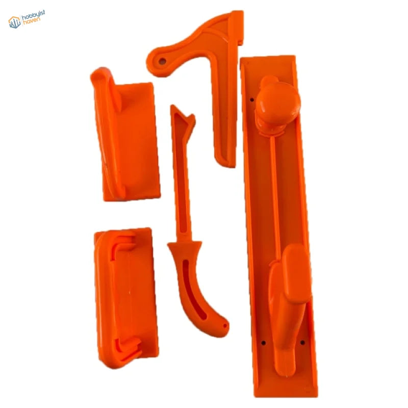 Bright orange push stick door handle with lock set and push blocks