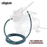 Blue and black nylon braided airbrush hose for sagud air compressor system ensuring steady airflow for scale modeling tools