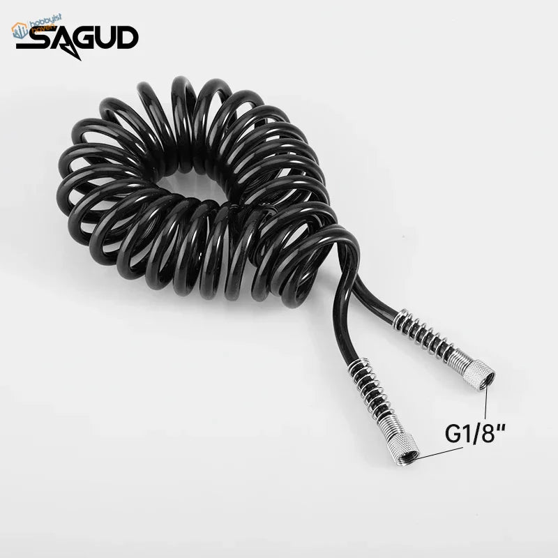 Black coiled air line with silver g1/8 threaded connectors sagud spring coil hose stretches for airbrush use
