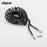 Black coiled air line with silver g1/8 threaded connectors sagud spring coil hose stretches for airbrush use