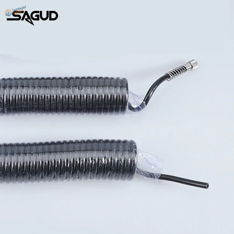 Black coiled spring airbrush hose with metallic ends sagud brand features durable coiled air line design