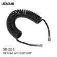 Black coiled air line spring-coil hose by Sagud model sd-22-3 with metallic threaded connectors for airbrush use