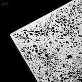 White plastic salt weathering corrosion stencil with black speckled terrazzo pattern for precision hobby tools