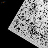 Silver metal salt weathering and corrosion stencil with speckled black terrazzo pattern for precision hobby tools
