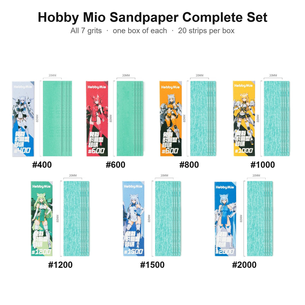 Hobby Mio adhesive sandpaper Complete Set, all seven grits