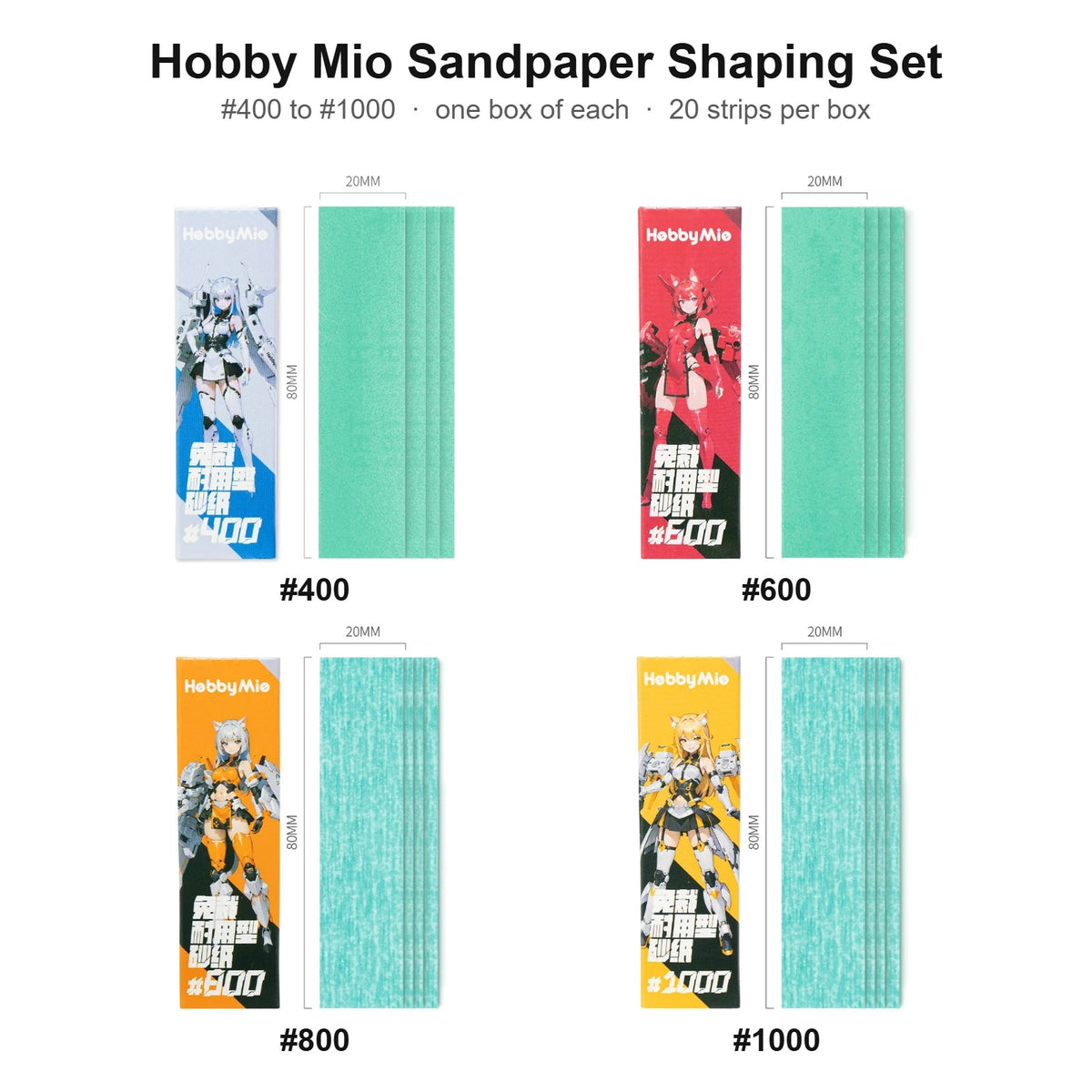 Hobby Mio adhesive sandpaper Shaping Set, grits #400 to #1000