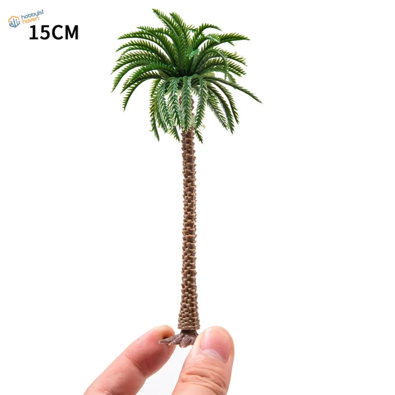 15cm scale model palm tree with textured trunk and green fronds
