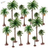 Scale model palm trees: miniature green palms with brown trunks for dioramas
