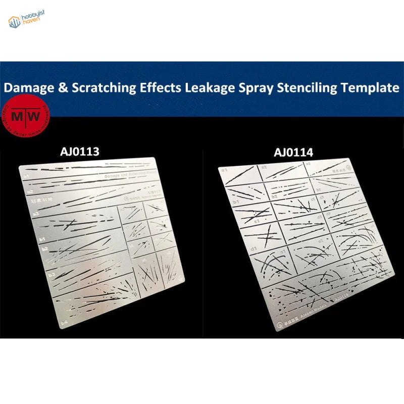 Silver scratches effects stencils with intricate damage patterns for spray painting