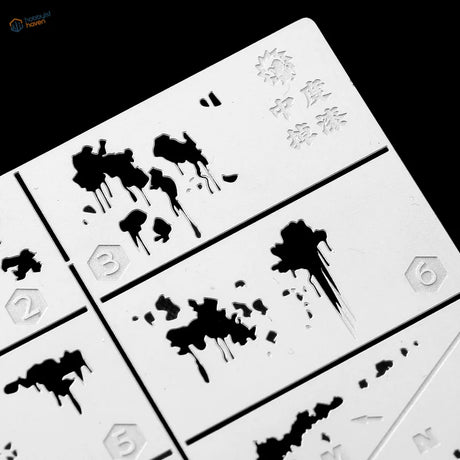 White plastic scratches stencils with black ink weathering effects for scale modeling