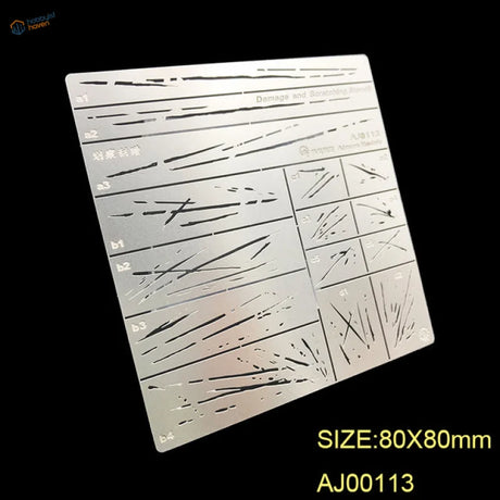 Reusable stainless steel scratches stencil: short, medium and large patterns, 80x80 mm